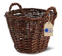 Creative Home Cesto in Vimini con Manici, Cesta Portalegna da Interno | Ø 30/22 cm - H 28 cm | Intrecciato a Mano | Salice Naturale | Cesto Multiuso per Legna, Frutta, Arredo Casa e Decorazione