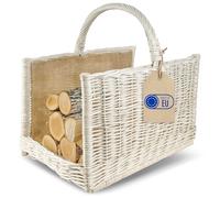 Creative Home Cesto Portalegna da Interno con Manico e Juta, Porta Legna in Vimini | Grande Cesto Vimini Rettangolare 50x34x50 cm Leggero | Intrecciato a Mano | Salice Dipinto in Bianco | Multiuso