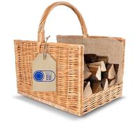 Creative Home Cesto Portalegna da Interno con Manico e Juta, Porta Legna Vimini | Grande Cesto Vimini Rettangolare 50x34x50 cm Leggero | Intrecciato a Mano | Salice Marrone Naturale | Multiuso