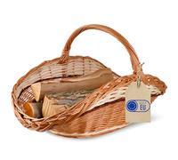 Creative Home Cesto Portalegna da Interno con Manico, Porta Legna Cesto Vimini con 2 Strisce Decorative - Chiara e Scura | Grande Cesto Vimini 67x41x43 cm Leggero | Intrecciato a Mano | Multiuso