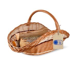 Creative Home Cesto Portalegna da Interno con Manico, Porta Legna Cesto Vimini con 2 Strisce Decorative - Chiara e Scura | Grande Cesto Vimini 67x41x43 cm Leggero | Intrecciato a Mano | Multiuso