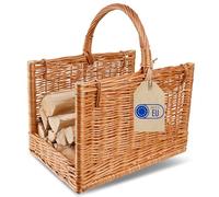 Creative Home Cesto Portalegna da Interno con Manico, Porta Legna Cesto Vimini | Grande in Vimini Rettangolare 45x30x47 cm Leggero | Intrecciato a Mano | Salice Marrone Naturale | Multiuso