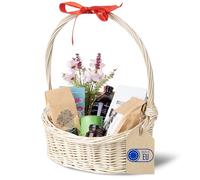 Creative Home Cesto Vuoto Bianco | 37 x 30 x 37cm (+/- 1 cm) | Cesto Natalizio, Ovale Inclinato Cestino per Regalo in Vimini Naturale con Manico Fatto a Mano e Resistente | Salice Naturale | Regalo