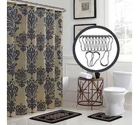 Creative Home Ideas Set di 15 tende da doccia per bagno, set di 1 tenda da doccia e 12 ganci in metallo, 1 tappetino da bagno e 1 tappetino sagomato, decorazione moderna per il bagno, lavabile in