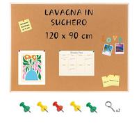 Creative Home Lavagna in Sughero 120x90 cm (+/-1cm) Bacheca da Parete con Cornice in Legno Pino | Lavagnetta Sughero con Puntine, Pannello Sughero da Parete per Scuola, Casa, Ufficio, Camera Bambini