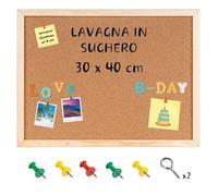 Creative Home Lavagna in Sughero 30x40 cm (+/-1cm) Bacheca da Parete con Cornice in Legno Pino | Lavagnetta Sughero con Puntine, Pannello Sughero da Parete per Scuola, Casa, Ufficio, Camera Bambini