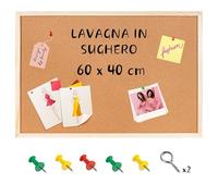 Creative Home Lavagna in Sughero 60x40 cm (+/-1cm) Bacheca da Parete con Cornice in Legno Pino | Lavagnetta Sughero con Puntine, Pannello Sughero da Parete per Scuola, Casa, Ufficio, Camera Bambini
