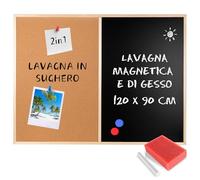 Creative Home Lavagna metà Sughero metà Magnetica 120 x 90 cm, anche Lavagna per Gesso | Cornice in Legno + 5 Magneti, Gesso, Spugna e Puntine | Bacheca Cucina da Parete per Ristorante, Scuola, Casa