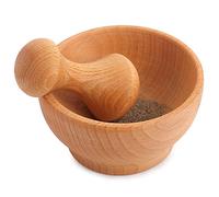 Creative Home Mortaio con Pestello in Legno di Faggio Naturale | 6 x Diametro 10.5cm | Schiaccianoci per Pesto, Macinazione di Erbe e Noci | Forte e Durevole | Macina Spezie Manuale, Mortaio Semi Lino