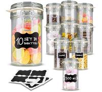 Creative Home Set 10 Barattoli in Vetro con Chiusura a Clip, 500 ml