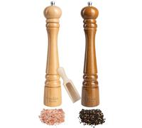 Creative Home Duo macinapepe e sale in legno | 2 macinini con mini cucchiaio | 31,5 cm Altezza | Faggio naturale | Meccanismo di macinazione manuale | Saliera e pepe