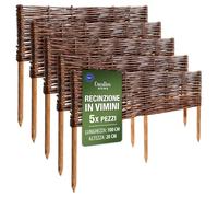 Creative Home Set di 5 Recinzioni in Vimini | 100 x 20 cm (+/- 1 cm) | Staccionate da Giardino per Delimitare Aiuole | Bordo Prato | Recinzione Decorativa | Ideale per il Giardino