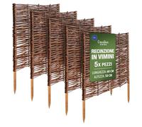 Creative Home Set di 5 Recinzioni in Vimini | 60 x 50 cm (+/- 1 cm) | Staccionate da Giardino per Delimitare Aiuole | Bordo Prato | Recinzione Decorativa | Ideale per il Giardino