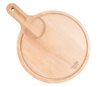 Creative Home Tagliere da Cucina in Legno Rotondo | 40 x 30 x 1.5 cm | per Aperitivo Pizza Pane Formaggi | Manico. Scanalatura per Succo e Spazio per Ciotola | Legno di Faggio Naturale | Reversibile
