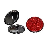 Creative Inlaid Rhinestones Small Round Vanity Mirror Flap Folding Bling Mini Handheld Fashion Makeup Mirrors(Red,Double side bling)