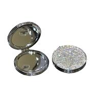 Creative Inlaid Rhinestones Small Round Vanity Mirror Flap Folding Bling Mini Handheld Fashion Makeup Mirrors(White,Double side bling)