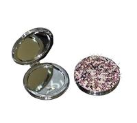 Creative Inlaid Rhinestones Small Round Vanity Mirror Flap Folding Bling Mini Handheld Fashion Makeup Mirrors(Purple,Single side bling)