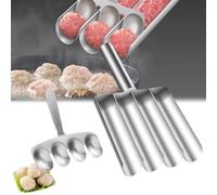 Creative Kitchen Triple Meatball Maker, New Meatball Maker, Stainless Steel Kitchen Manual Meatball Maker, Three Tubes, Silver, Home Cooking Easy Meat baller Making Mold Set With Spoon (4 tube)