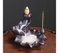 Creative Lotus Fish Every Year Backflow Incense Burner Viewing Smoke Waterfall Reflow Incense Holder for Yoga Meditation Room (Black) (Black)