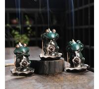 Creative Lotus Frog Ceramic Incense Burner Home Decoration Three Not Waterfall Backflow Incense Holder Aroma Censer Crafts (Not Watch) (Three Not)