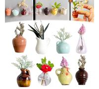 Creative Mini Ceramic Vase Design Magnets for Fridge, 3D Cute Magnet Refrigerator Plant Flower Vases Without Flowers for Air Conditioners Fridge House Decoration (1,8pcs)