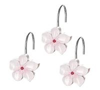 Creative Scents Set di 12 ganci bianchi per tenda da doccia con fiori bianchi e rosa, anelli decorativi per tenda da doccia, ganci per tenda da doccia a forma di fiore, per tenda da doccia (Vanda)