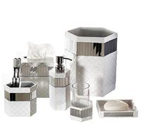 Creative Scents Set di accessori da bagno bianco - Set decorativo da bagno da 6 pezzi include: pattumiera, coperchio per scatola di fazzoletti, dispenser di sapone, portaspazzolino, bicchiere e