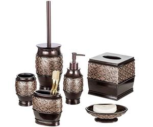 Creative Scents Set di accessori da bagno marroni - Il set da bagno da 6 pezzi include: dispenser di sapone decorativo, portasapone, bicchiere, portaspazzolino, coperchio per scatola di fazzoletti e