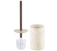Creative Scents Set di scopino e supporto per WC rustico, con manico in metallo resistente, con setole lunghe, decorazione rustica, colore: beige