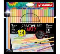 Creative Set STABILO ARTY STABILO point 88 Pen 68 Astuccio da 24 colori Pastello 11 fineliner point 88 13 pennarelli Pen 68