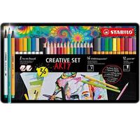 Creative Set STABILO ARTY STABILO point 88, Pen 68 brush & aquacolor Scatola in metallo da 36 12 fineliner point 88