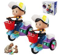 Creative Stunt Tricycle Toy with Music & Lights, Electric Cartoon Motorcycle Vehicle Stunt Performance, Universal Wheels Kids Car Toy for Boys Girls Home Travel Playtime School Birthday Gift