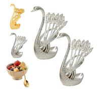 Creative Swan Design Coffee Stirring Spoon Set 6 Spoons, Elegant Swan Coffee Spoon Set with Holder, Metal Coffees Spoons Rest for Kitchen Café Home Office Decor (Silver*2)