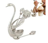 Creative Swan-Shaped Coffee Stirring Spoon Set, Zinc Alloy Swan Shape Holder With 6 Spoons | Stirring Coffee Bar Spoons Set For Home Kitchen Restaurant Apartment Offices Birthday Housewarming Party