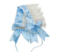 Creative Sweet Lolita - Fascia per capelli in pizzo, con fiocco e perle, accessorio per capelli (blu)