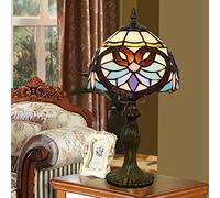 Creative Table Lamp Handmade European Vintage Baroque Stained Glass Shade with Antique Aluminum Base for Study Office,E27