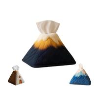 Creative Tissue Box Covers with Mountain and House Designs, Made from Soft Quilted Fabric, Feature Color Gradients and Snowy Peaks (Golden)