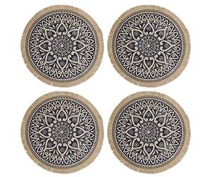 Creative Tops Set di 4 Tovagliette Rotonde in Iuta con Design a Mandala, Blu, 41 cm