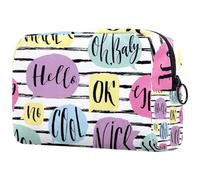 Creative Word Hello Nice OK - Beauty case da donna, a righe bianche e nere, borsa da viaggio per articoli da toeletta grandi, pratica borsa organizer con cerniera, Multi, 18.5x7.5x13cm/7.3x3x5.1in,