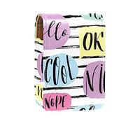 Creative Word Hello Nice OK - Custodia per rossetto, a righe bianche e nere, portatile, da viaggio, per rossetti, con specchio, mini scatola portaoggetti per rossetto da donna, Multicolore, 9.5x2x7