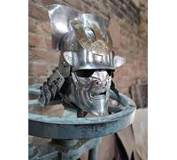 CREATIVEERA Casco da samurai, armatura medievale personalizzata per LARP, cosplay e combattimento buhurt, elmo giapponese samurai in acciaio, armatura artigianale, 66 x 20 x 23 cm, argento lucido