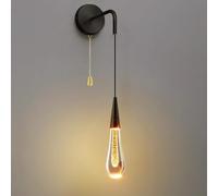 creatività Mini Teardrop Crystal Black Applique da Parete per Camera da Letto Nordic Metal Single Head Lampada da Comodino con Interruttore a Tirante Moderna d Lampada da Parete Piccola per Corri