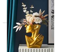 Creatività per il viso vasi decorativi, moderno vaso per il viso, statua in ceramica, testa di fiori, decorazione per la casa, vasi di fiori per erba della pampa, soggiorno, camera da letto (oro)