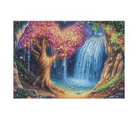 Creativo Cherry Blossom Tree Waterfall Forest Wild Nature Puzzle 300 Pezzi Per Adulti Divertente Stimolante E Rilassante Perfetto Per Passatempi E Svago 300 PCS（40x28cm）