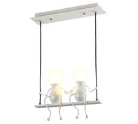Creativo Illuminazione a sospensione Moderno Doppio Piccole persone Regolabile Luce a sospensione Sala da pranzo Ferro Cartone animato Bambola Lampadari Luci da soffitto 2×E27 Vernice da forno Bianco