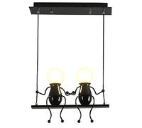 Creativo Illuminazione a sospensione Moderno Doppio Piccole persone Regolabile Luce a sospensione Sala da pranzo Ferro Cartone animato Bambola Lampadari Luci da soffitto 2×E27 Vernice da forno Nero