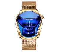 Creativo Moda Blu LED Binario Digitale Orologi Da Uomo In Acciaio Inox Argento Impermeabile Retroilluminazione LED Bracciale Placcato Orologi, Z Oro Blu, Orologio binario a LED