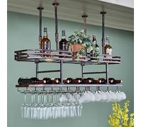 Creativo portabottiglie da soffitto per bicchieri di vino a 2 livelli con luci elegante soluzione di archiviazione per tazze di vino per la decorazione domestica finitura bronzo rustico