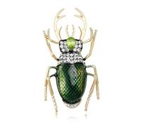 Creativo Strass Longicorn Beetle Spille Per Le Donne Unisex Smalto Verde Insetti Spille Bella Piccoli Bugs Regalo Dei Monili, Misura unica, Lega di acciaio Rame
