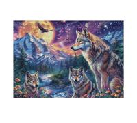 Creativo Wolf Pack Moon Mountain Forest Wildlife Wild Nature Puzzle 300 Pezzi Per Adulti Divertente Stimolante E Rilassante Perfetto Per Passatempi E Svago 300 PCS（40x28cm）